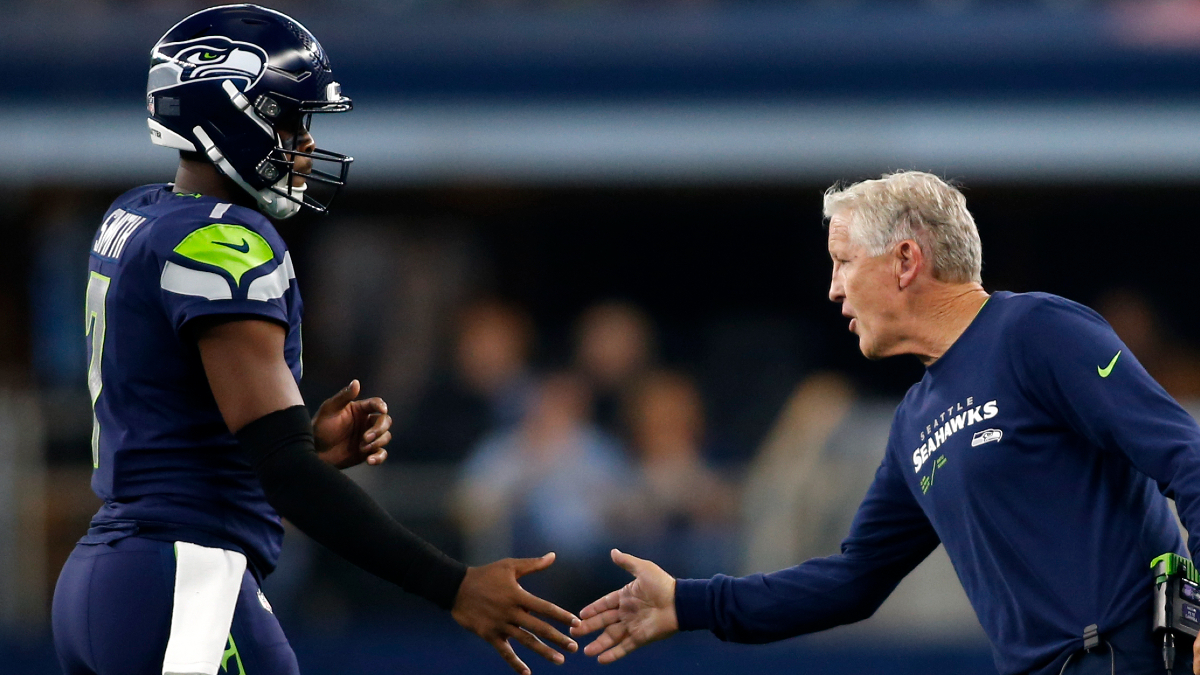 Seattle Seahawks quarterback Geno Smith, coach Pete Carroll