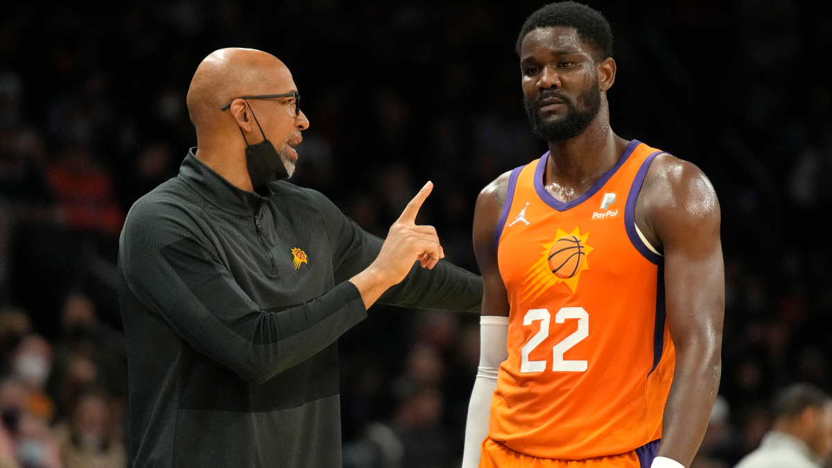Phoenix Suns center Deandre Ayton and head coach Monty Williams