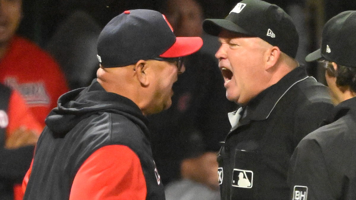 Cleveland Guardians manager Terry Francona, umpire Ron Kulpa