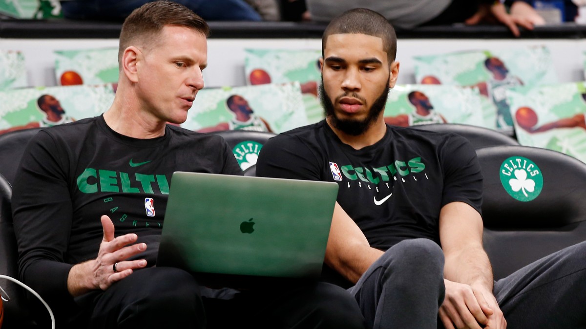 Los Angeles Clippers assistant Jay Larranaga, Boston Celtics forward Jayson Tatum
