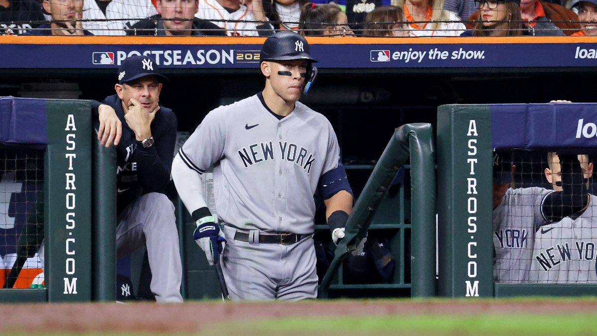 New York Yankees manager Aaron Boone and outfielder Aaron Judge