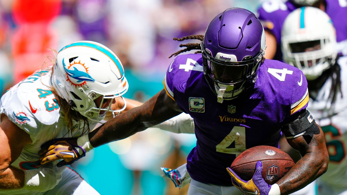 Miami Dolphins linebacker Andrew Van Ginkel, Minnesota Vikings running back Dalvin Cook