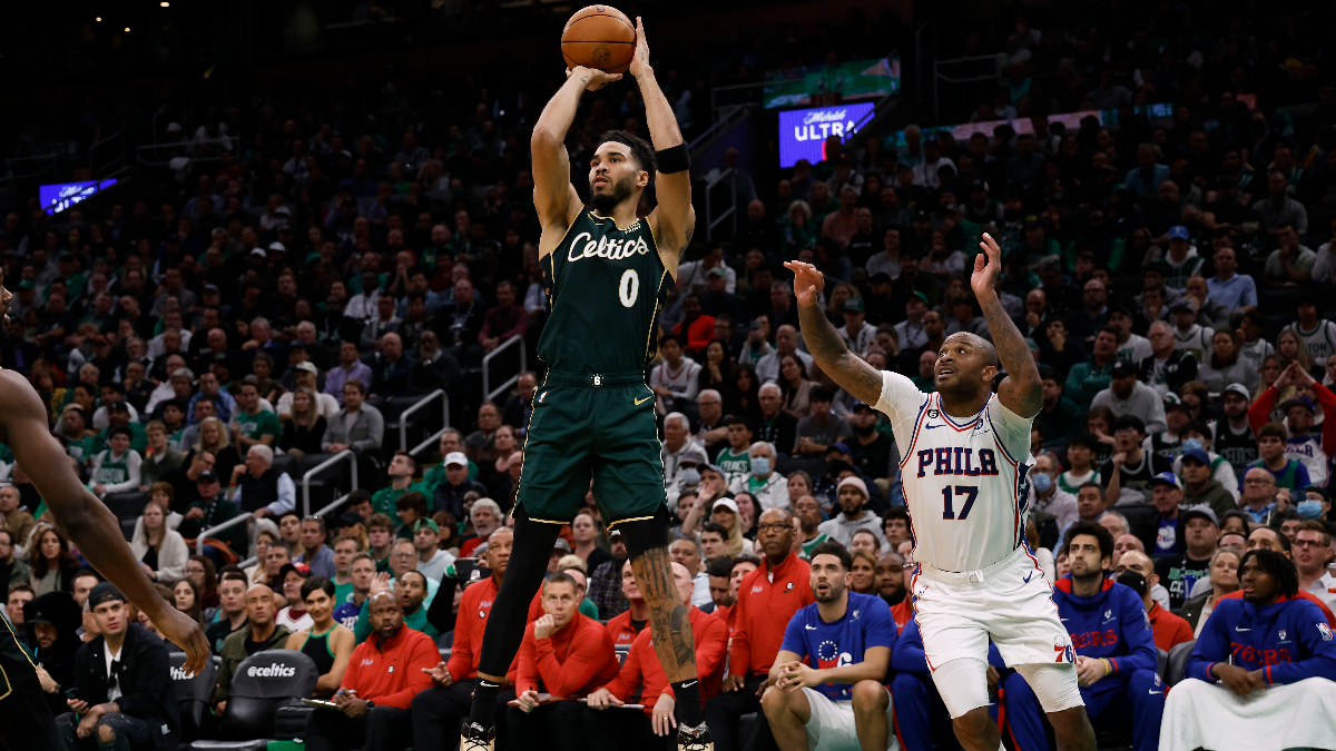 Boston Celtics forward Jayson Tatum and Philadelphia 76ers guard P.J. Tucker
