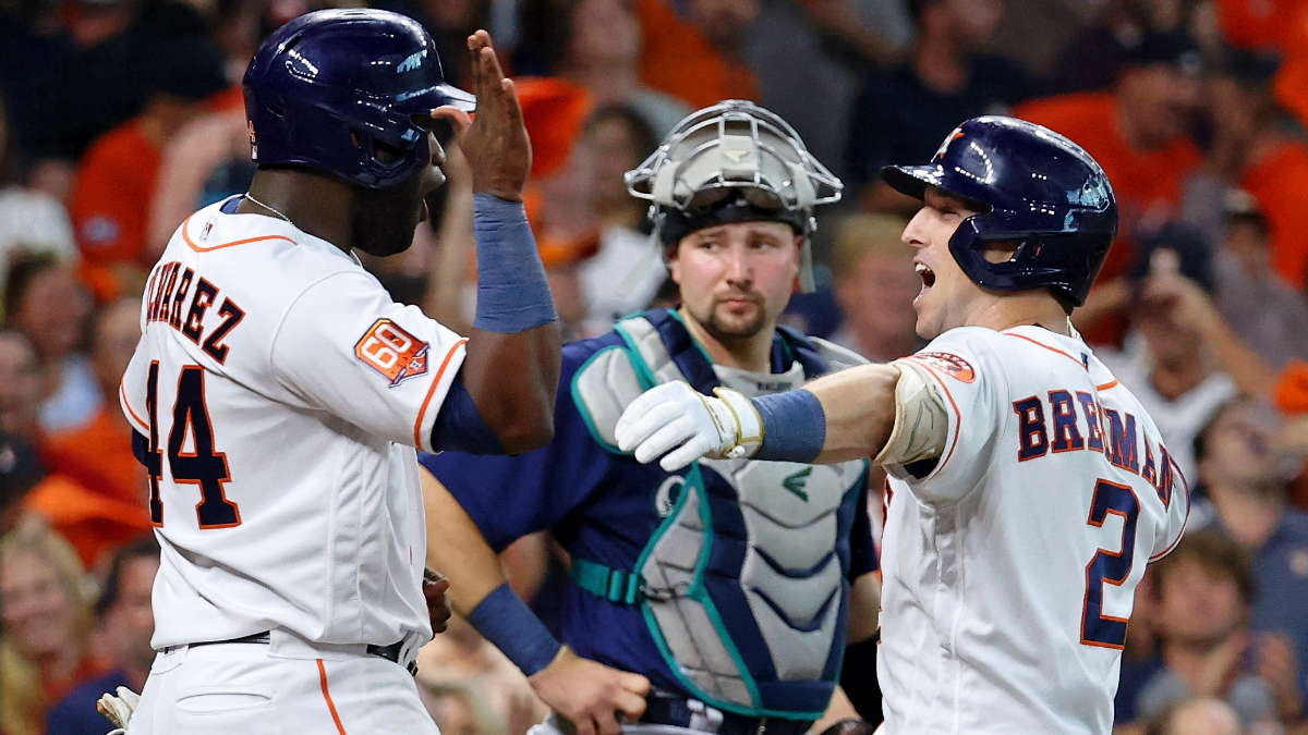 Houston Astros left fielder Yordan Álvarez and third baseman Alex Bregman
