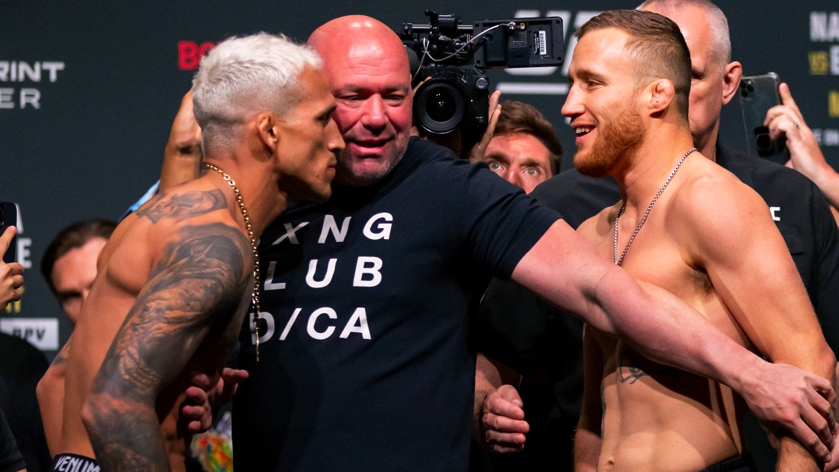 UFC president Dana Whit, UFC lightweight fighter Charles Oliveira, Justin Gaethje