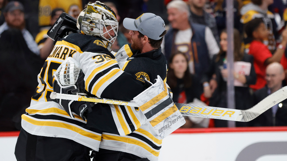 Boston Bruins goalies Linus Ullmark, Jeremy Swayman