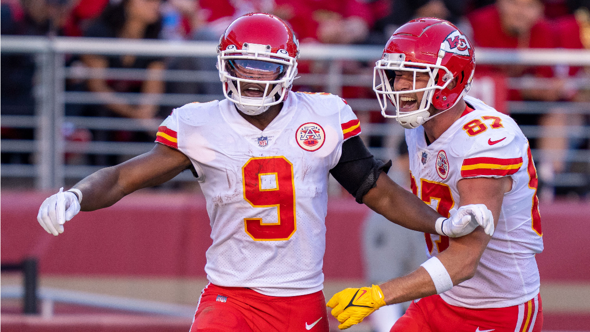 Kansas City Chiefs tight end Travis Kelce, New England Patriots wide receiver JuJu Smith-Schuster