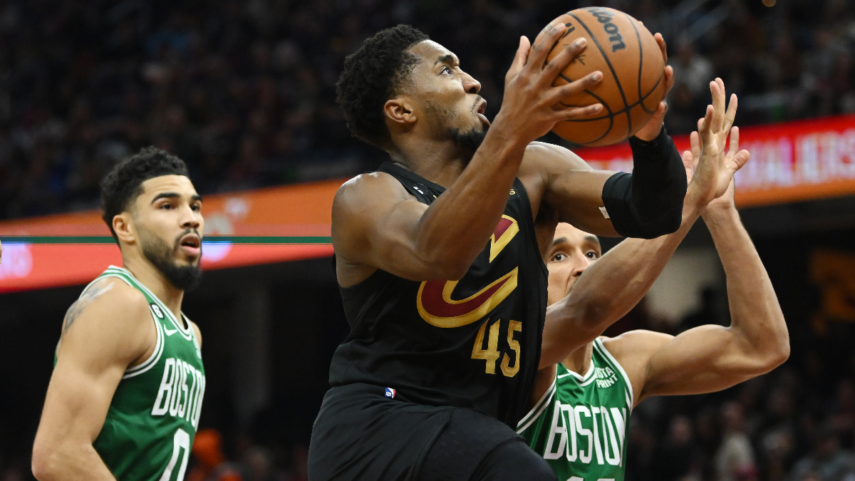 Boston Celtics forward Jayson Tatum and Cleveland Cavaliers guard Donovan Mitchell