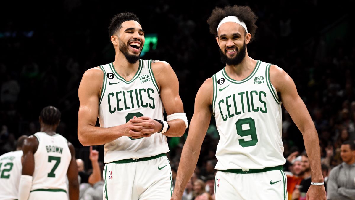 Boston Celtics forward Jayson Tatum and guard Derrick White
