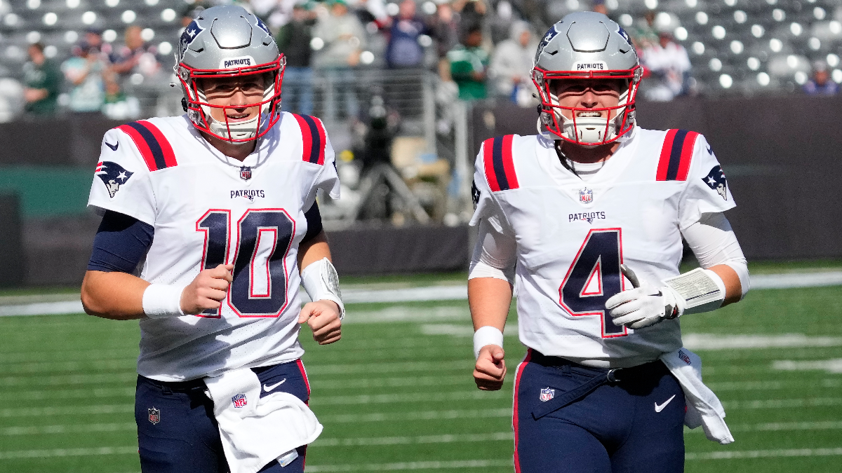 New England Patriots quarterbacks Mac Jones and Bailey Zappe