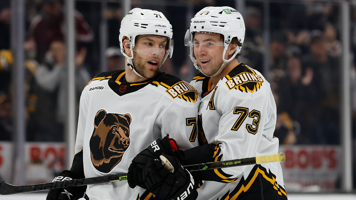 Boston Bruins forward Taylor Hall, defenseman Charlie McAvoy