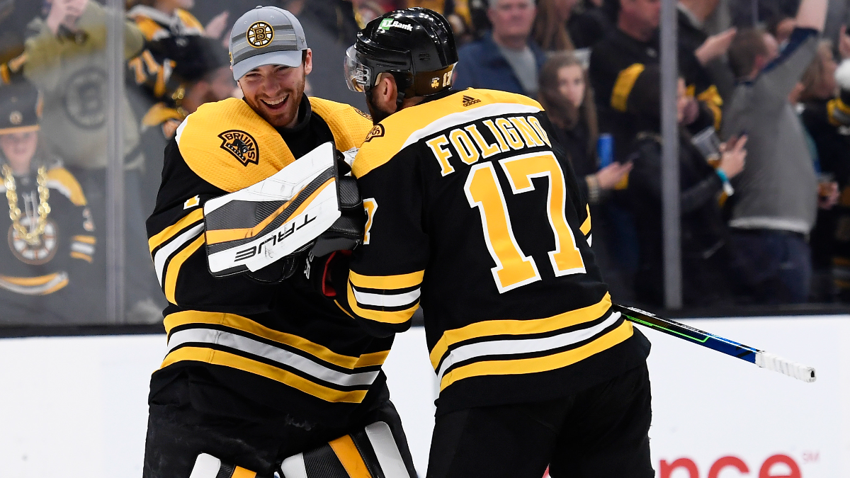 Boston Bruins goalie Jeremy Swayman, forward Nick Foligno