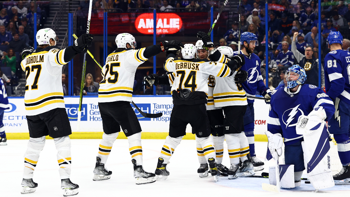 Boston Bruins center Patrice Bergeron, left wing Brad Marchand