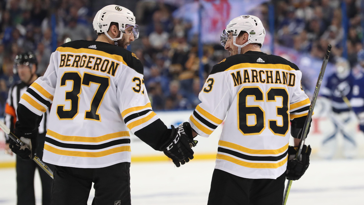 Boston Bruins center Patrice Bergeron, forward Brad Marchand