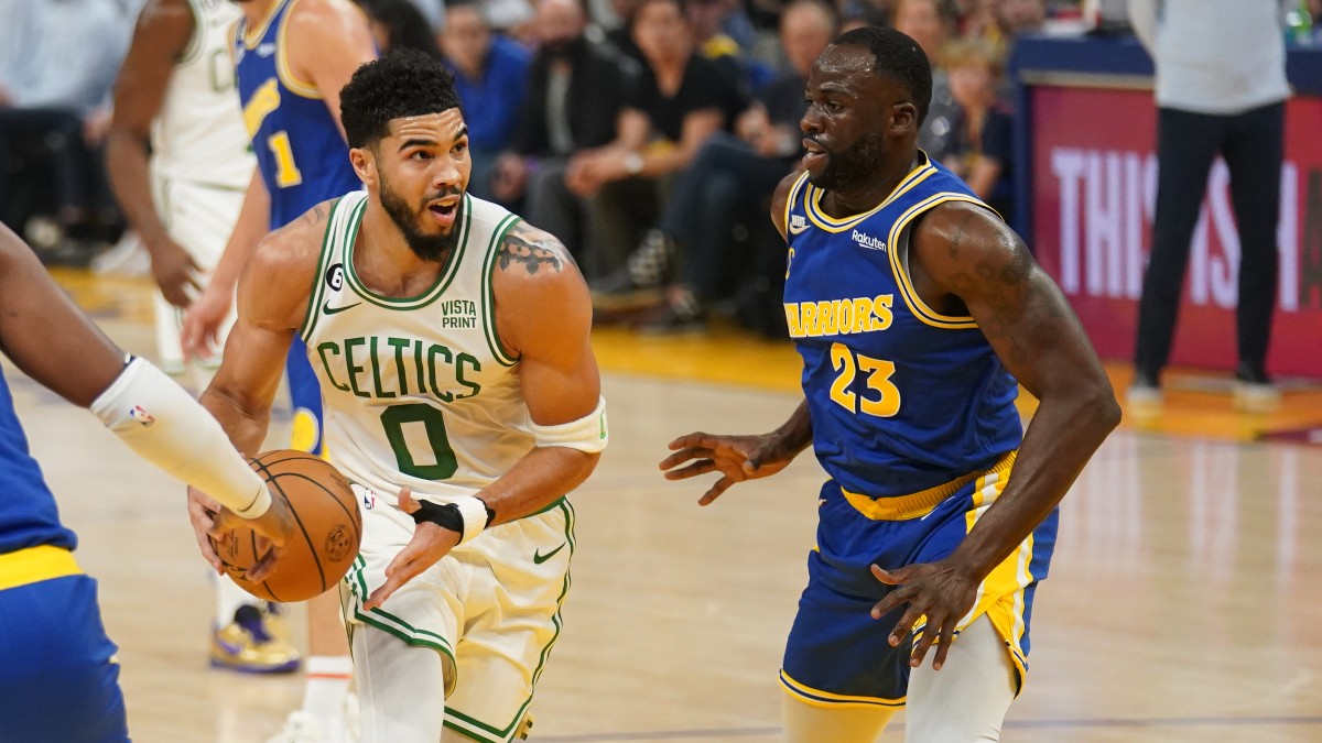 Boston Celtics forward Jayson Tatum and Golden State Warriors forward Draymond Green