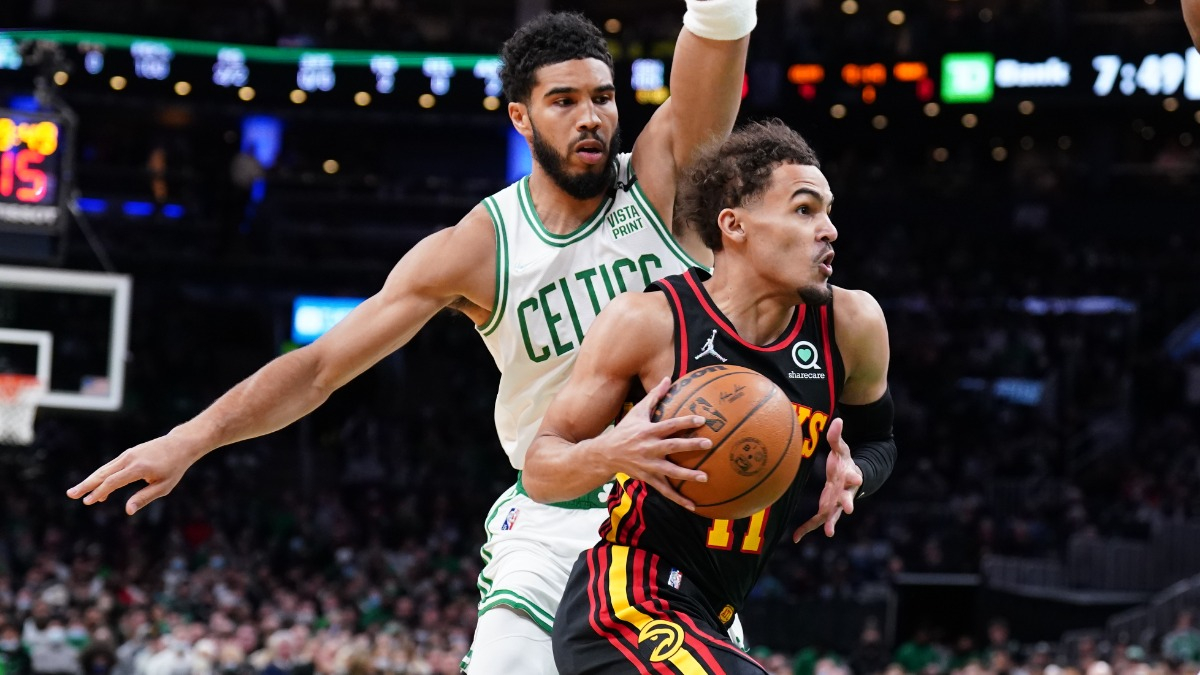 Boston Celtics forward Jayson Tatum and Atlanta Hawks guard Trae Young