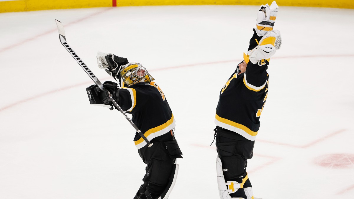 Boston Bruins goalies Jeremy Swayman and Linus Ullmark