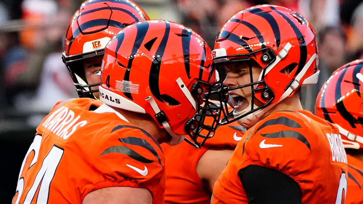 Cincinnati Bengals quarterback Joe Burrow, offensive lineman Ted Karras