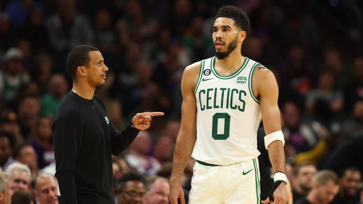 Boston Celtics interim head coach Joe Mazzulla and forward Jayson Tatum