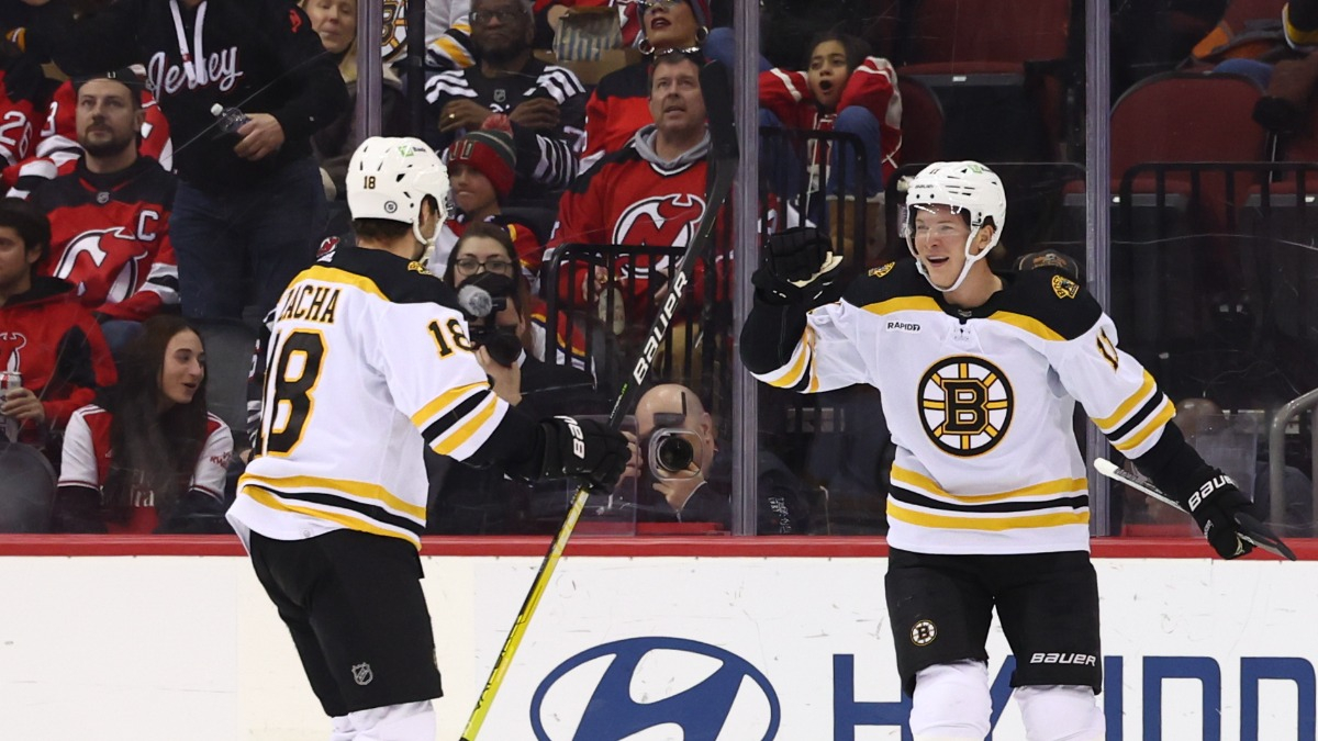 Boston Bruins centers Pavel Zacha and Trent Frederic