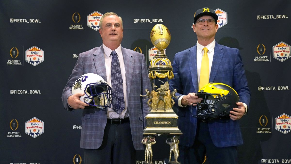 TCU coach Sonny Dykes and Michigan coach Jim Harbaugh