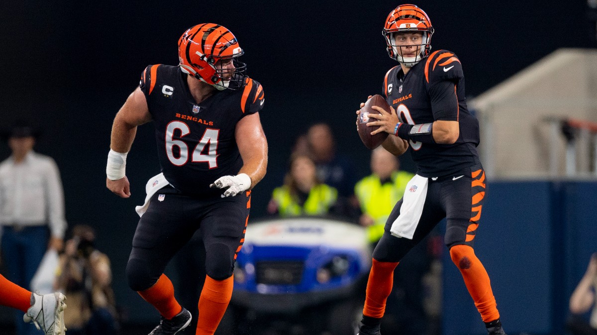 Cincinnati Bengals offensive lineman Ted Karras and quarterback Joe Burrow