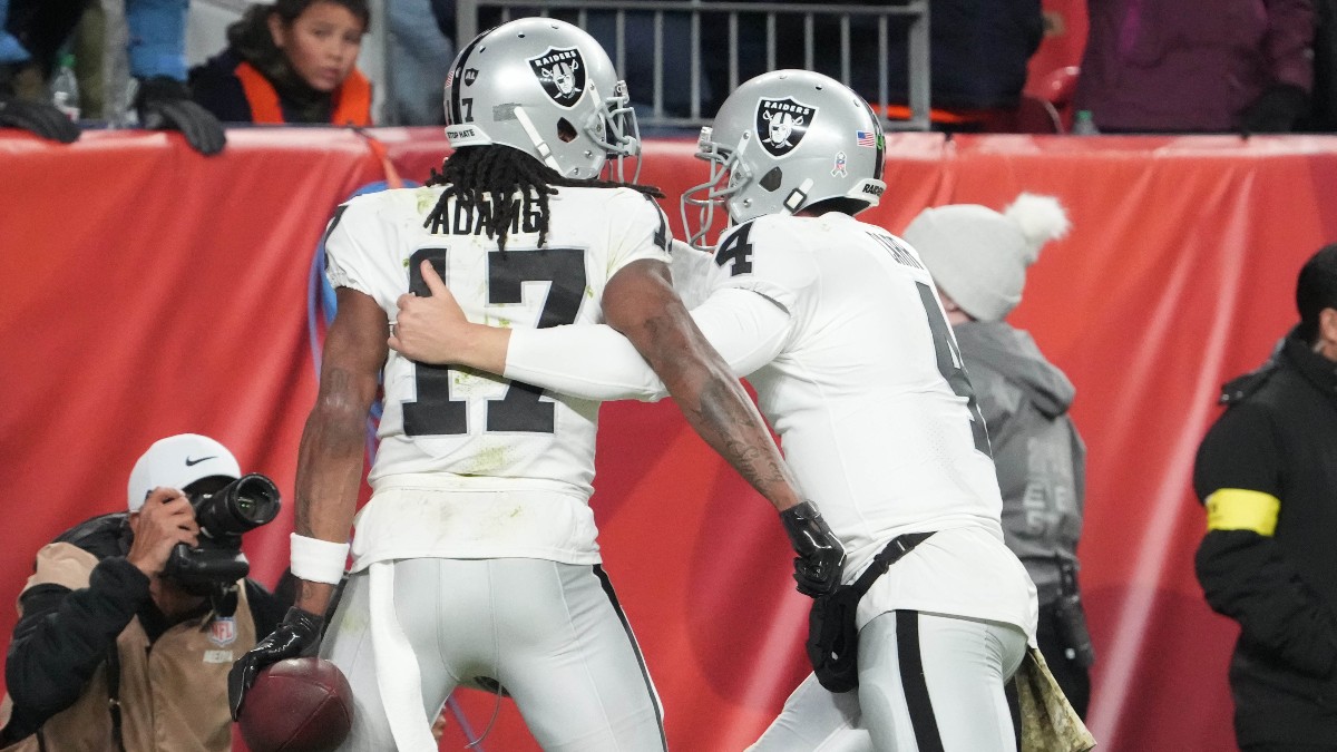 Las Vegas Raiders quarterback Derek Carr, wide receiver Davante Adams