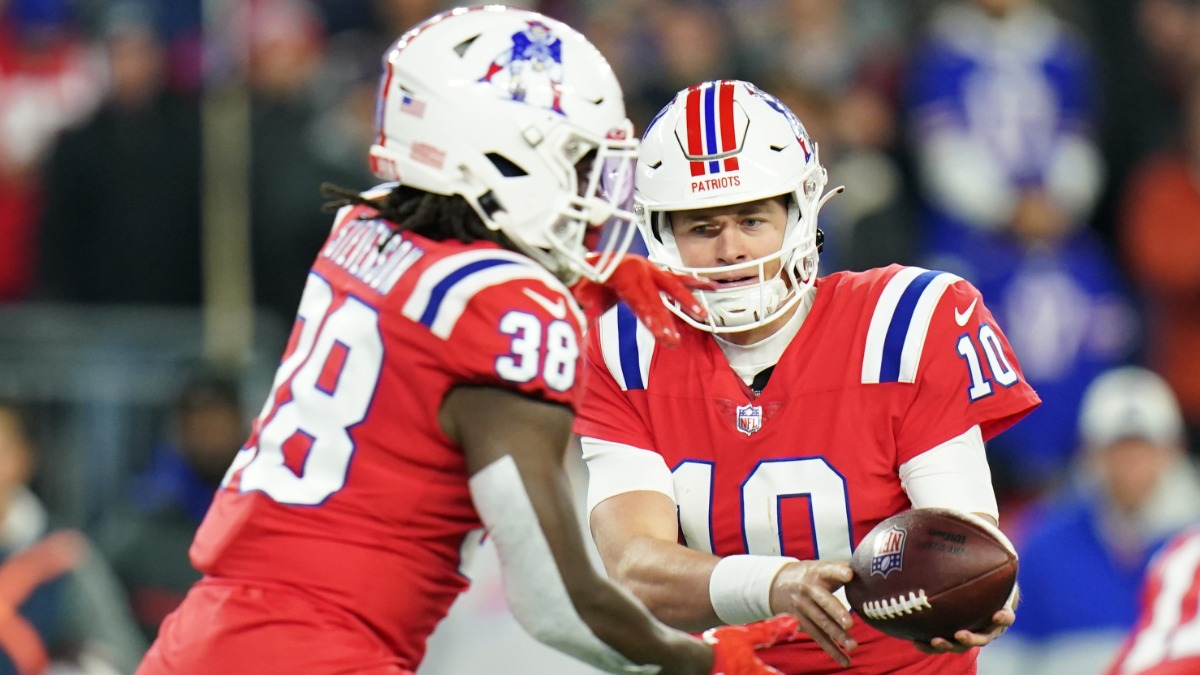 New England Patriots quarterback Mac Jones and running back Rhamondre Stevenson