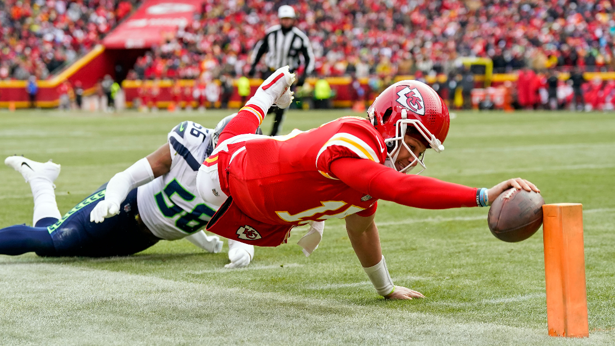Kansas City Chiefs quarterback Patrick Mahomes, Seattle Seahawks linebacker Jordyn Brooks