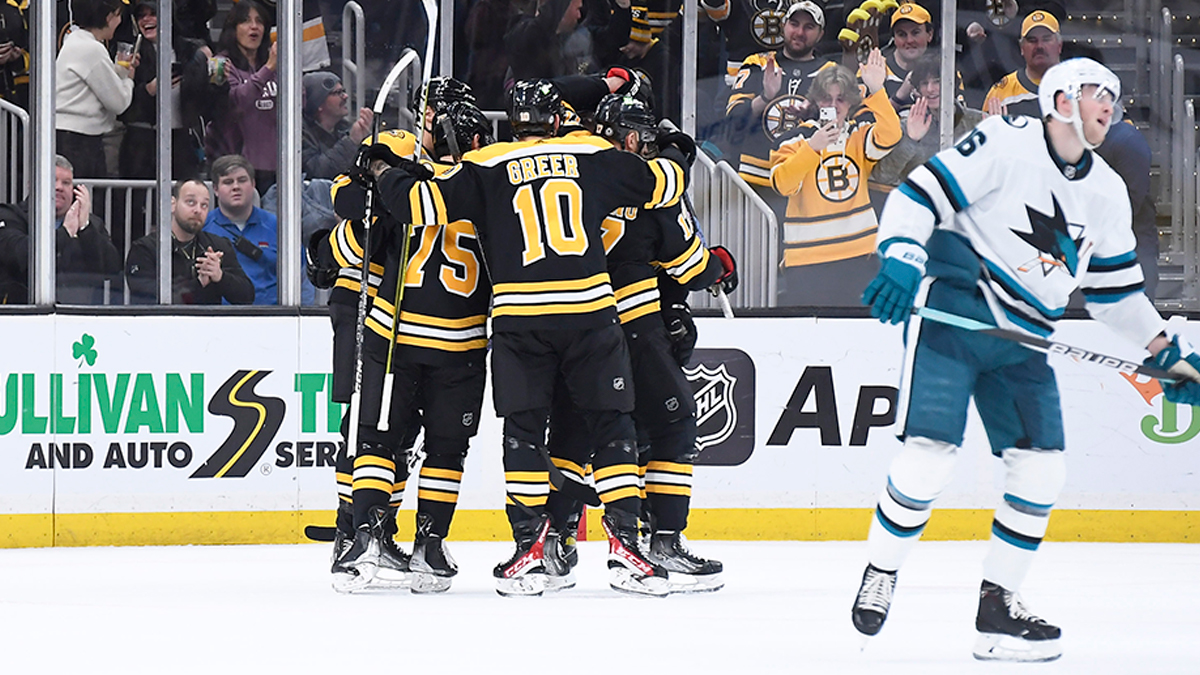 Boston Bruins forward AJ Greer and teammates