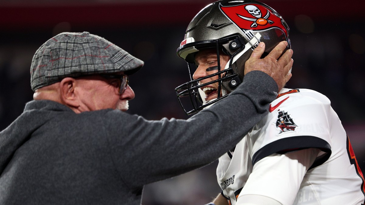 Tampa Bay Buccaneers senior football consultant Bruce Arians and quarterback Tom Brady