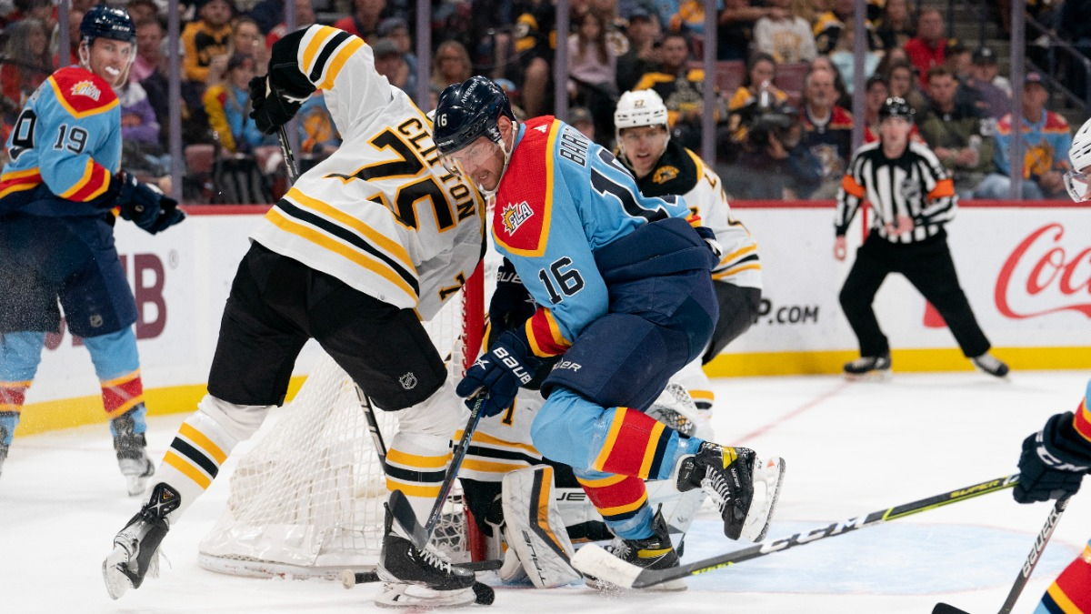 Florida Panthers center Aleksander Barkov and Boston Bruins defenseman Connor Clifton