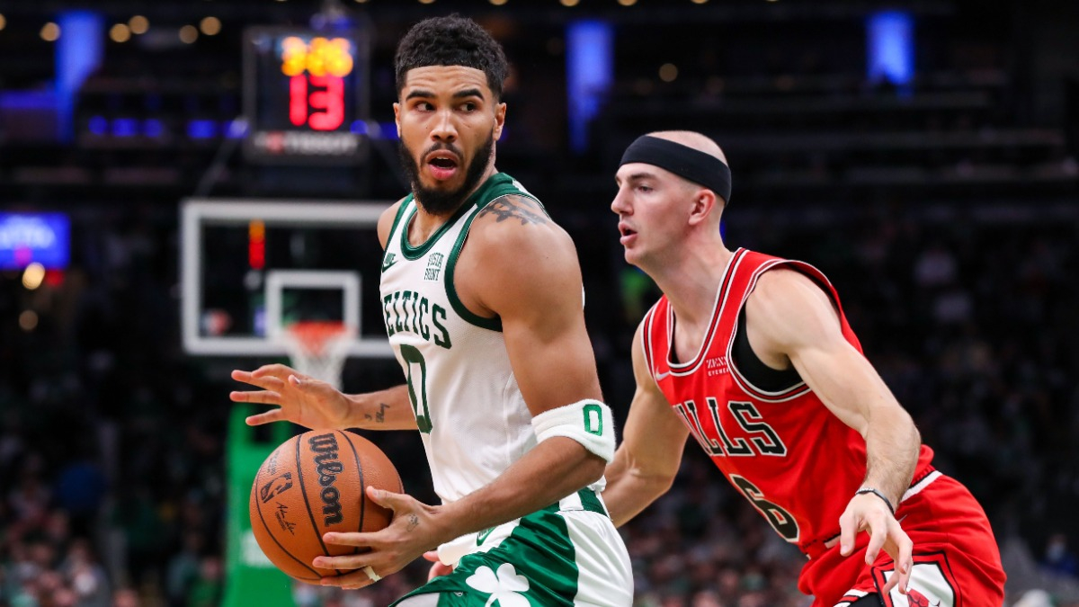 Boston Celtics forward Jayson Tatum and Chicago Bulls guard Alex Caruso
