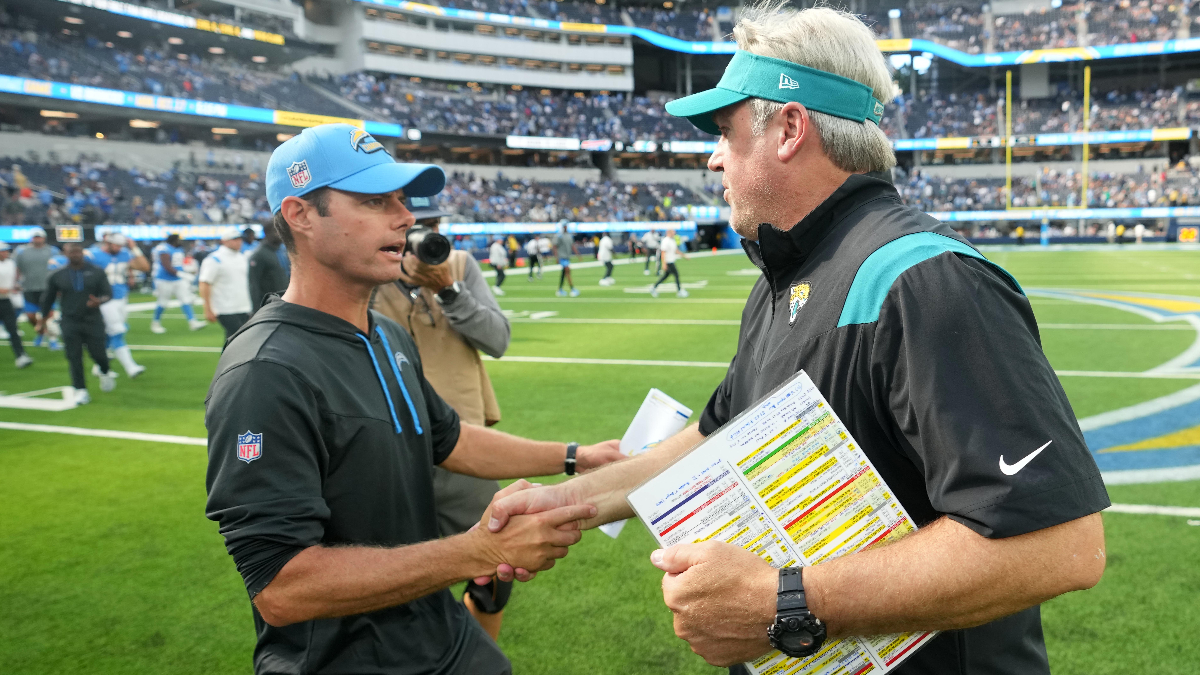 Los Angeles Chargers head coach Brandon Staley, Jacksonville Jaguars head coach Doug Pederson