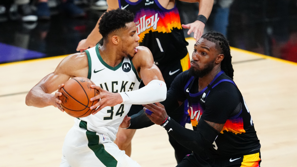 Milwaukee Bucks forward Giannis Antetokounmpo, Phoenix Suns forward Jae Crowder