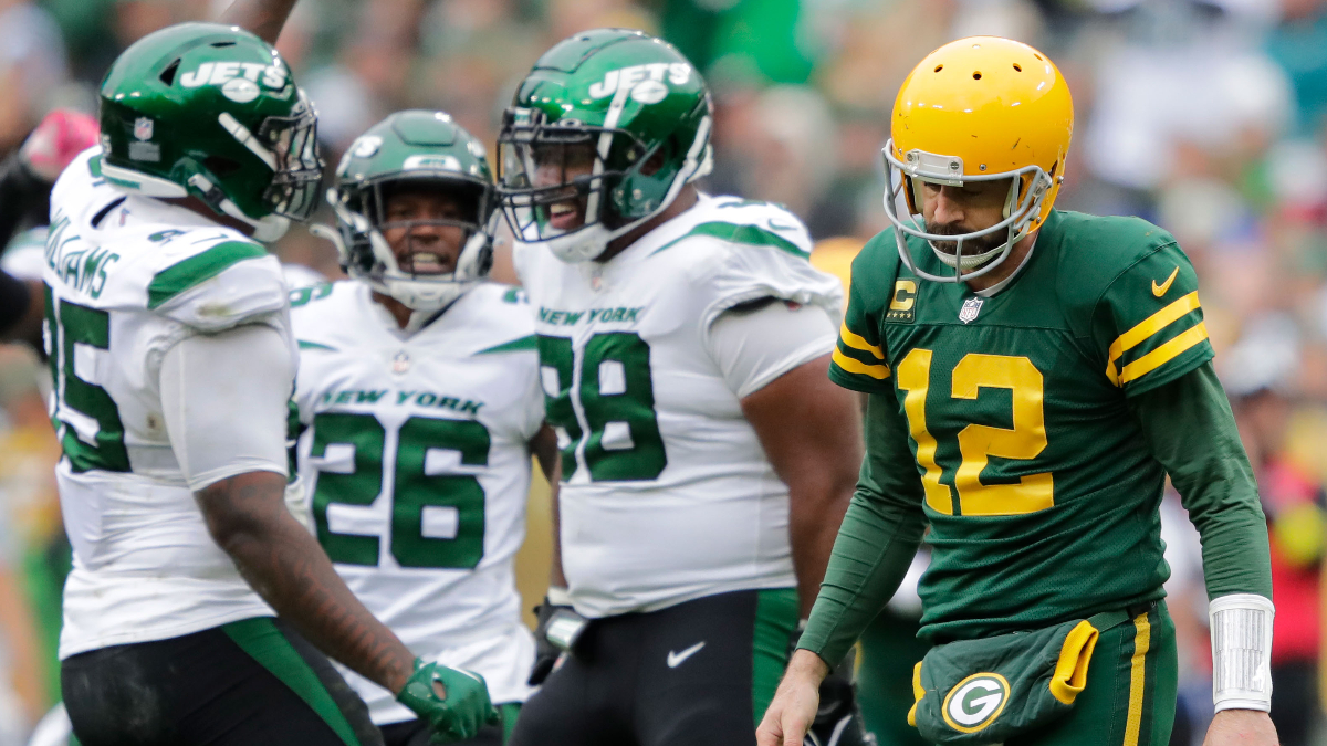 New York Jets defensive lineman Quinnen Williams, Green Bay Packers quarterback Aaron Rodgers