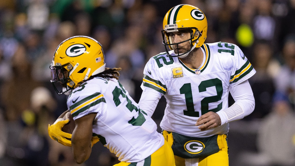 Green Bay Packers running back Aaron Jones, quarterback Aaron Rodgers