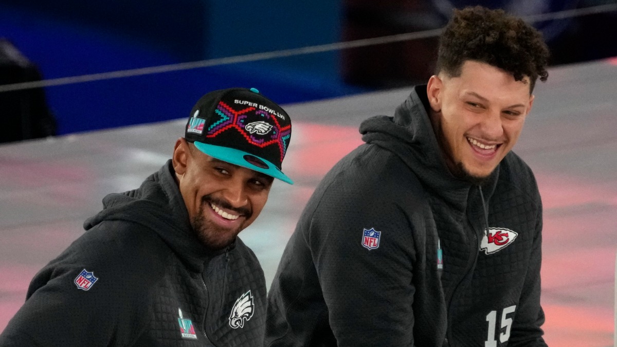 Philadelphia Eagles quarterback Jalen Hurts, Kansas City Chiefs quarterback Patrick Mahomes