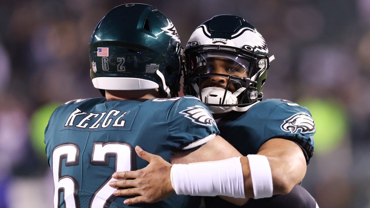 Philadelphia Eagles center Jason Kelce and quarterback Jalen Hurts