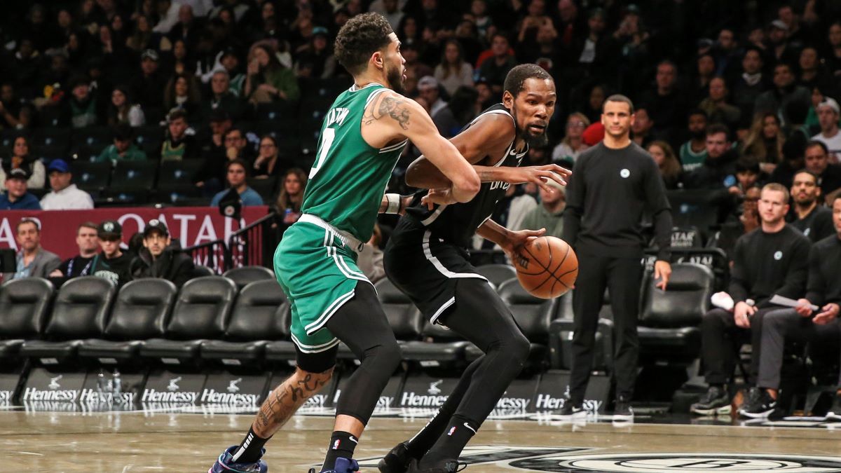 Boston Celtics forward Jayson Tatum and Brooklyn Nets forward Kevin Durant