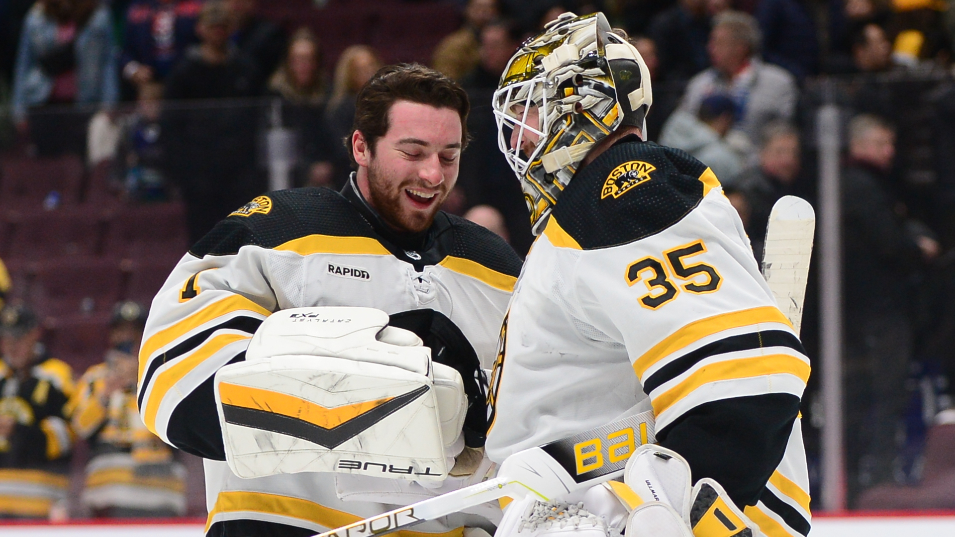 Boston Bruins goalies Linus Ullmark and Jeremy Swayman