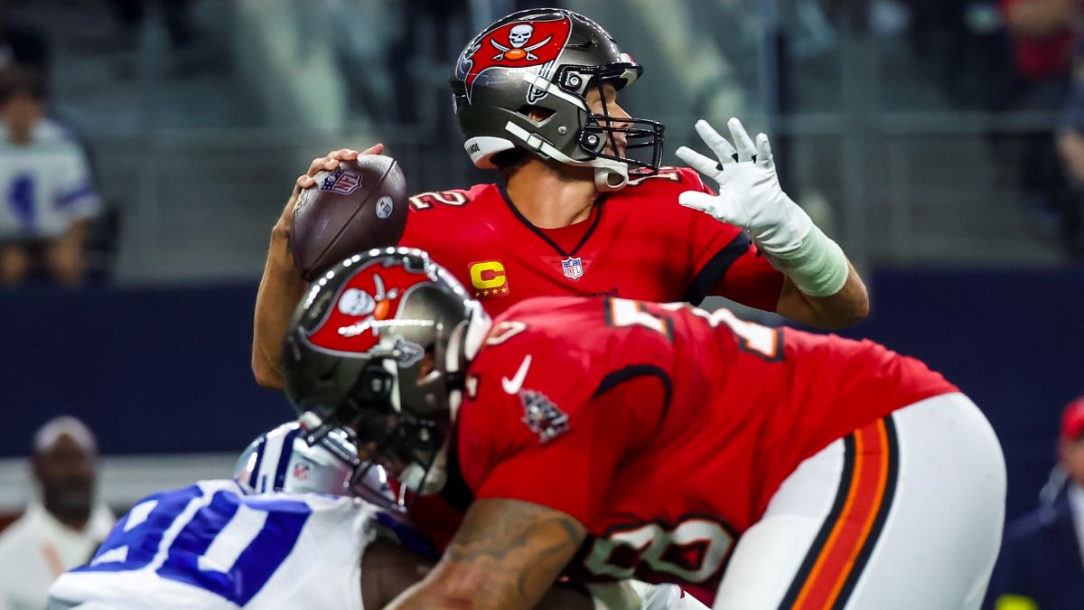 Tampa Bay Buccaneers offensive tackle Tristan Wirfs and former NFL quarterback Tom Brady