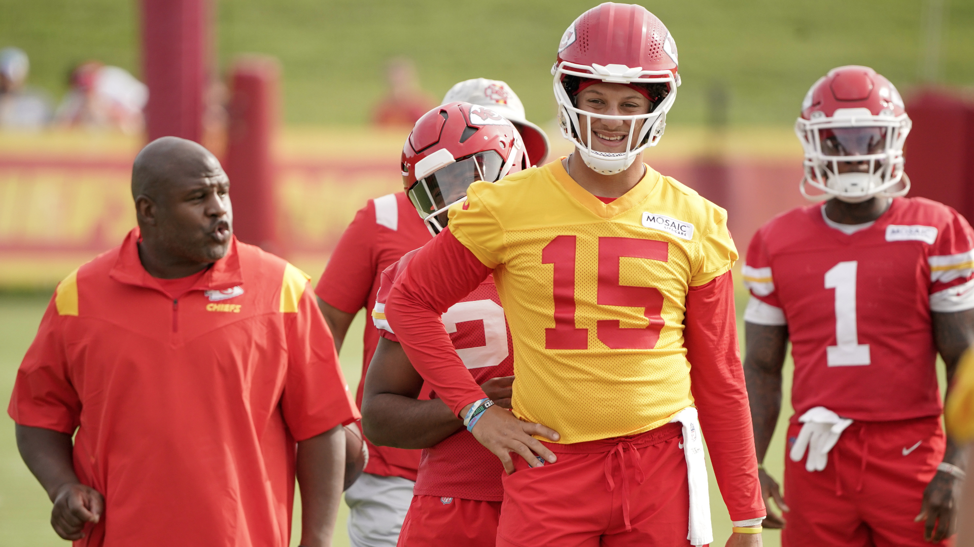Kansas City Chiefs quarterback Patrick Mahomes, Washington Commanders offensive coordinator Eric Bieniemy