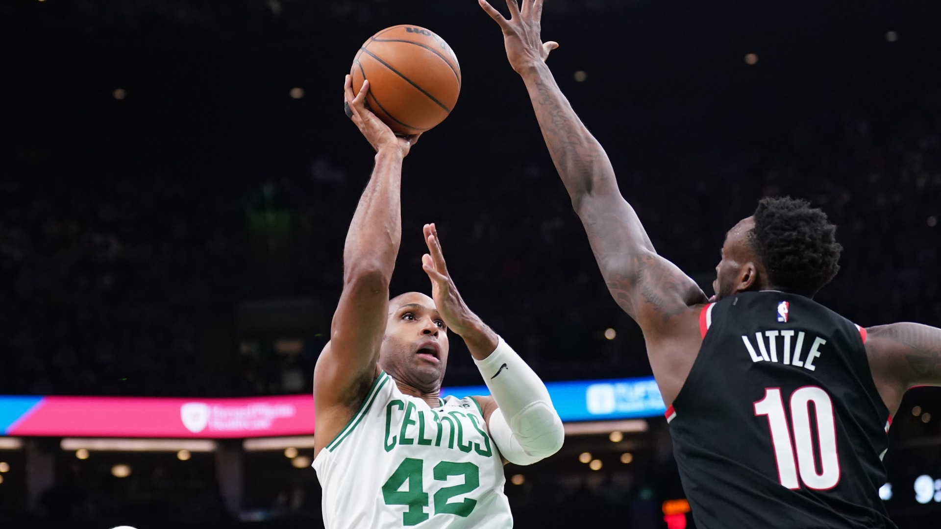 Boston Celtics forward Al Horford and Portland Trail Blazers forward Nassir Little
