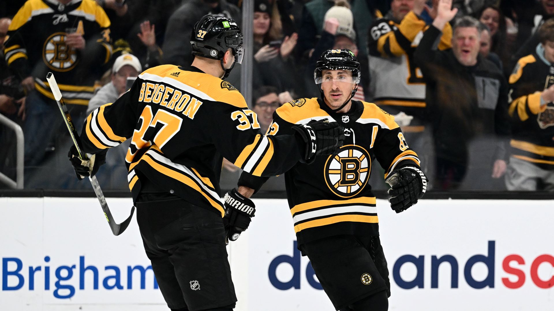 Boston Bruins forwards Brad Marchand and Patrice Bergeron
