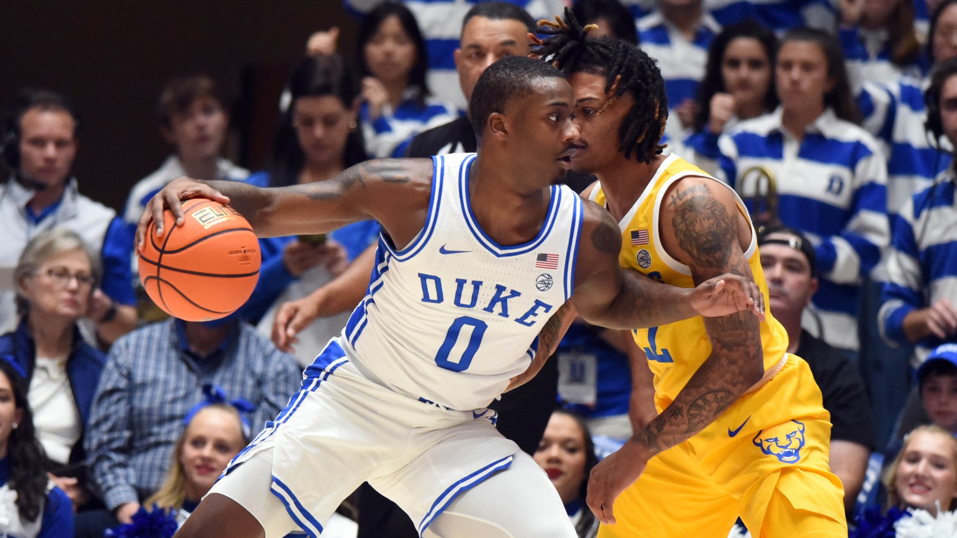 Duke Blue Devils forward Dariq Whitehead, Pittsburgh Panthers guard Nike Sibande