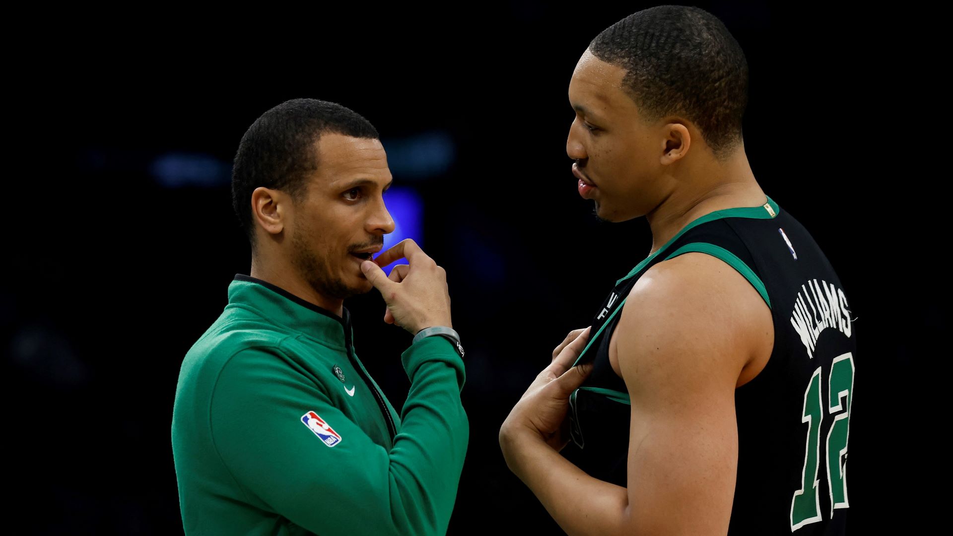 Boston Celtics forward Grant Williams and coach Joe Mazzulla