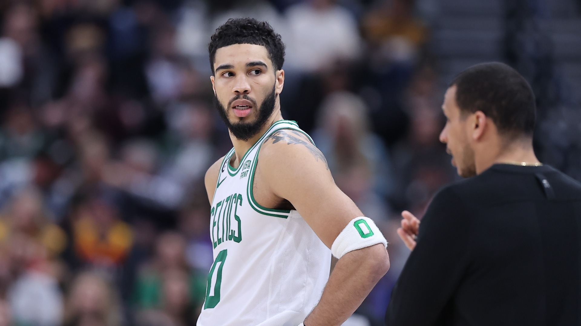 Boston Celtics forward Jayson Tatum and head coach Joe Mazzulla