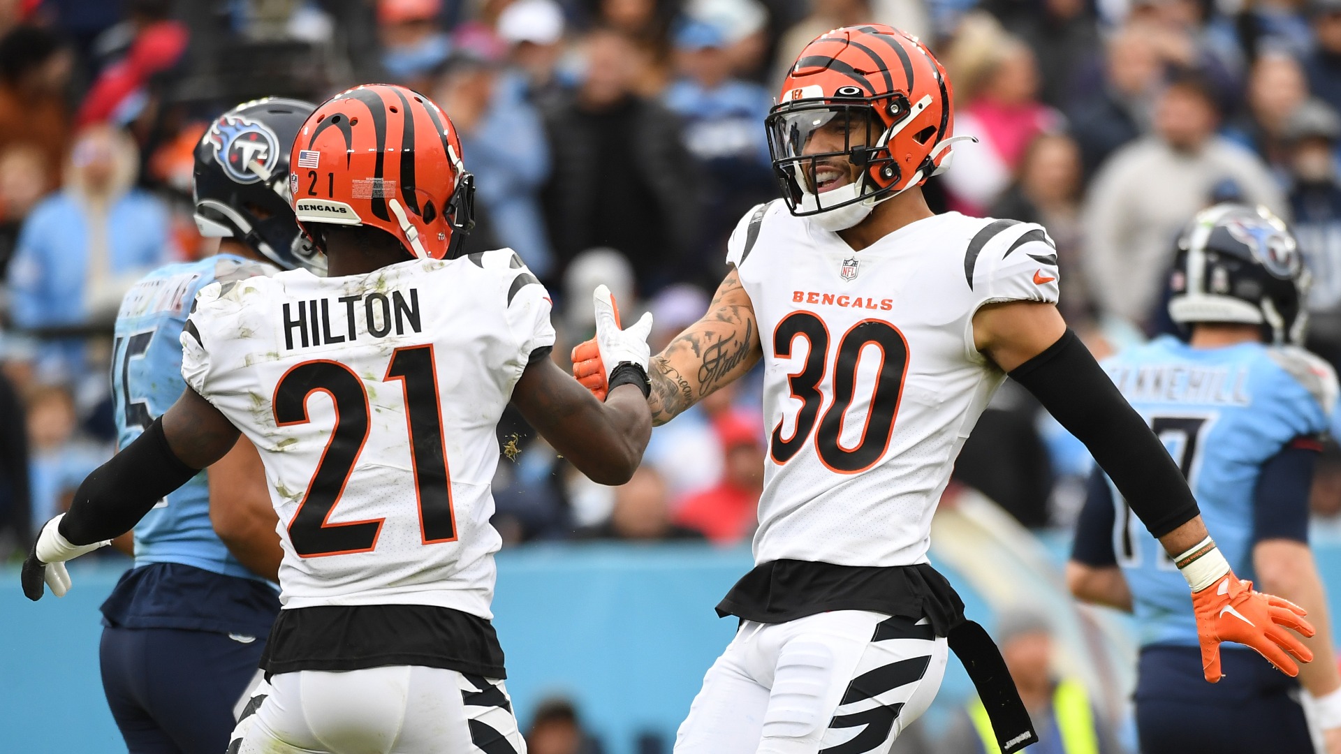 Cincinnati Bengals cornerback Mike Hilton, safety Jessie Bates III
