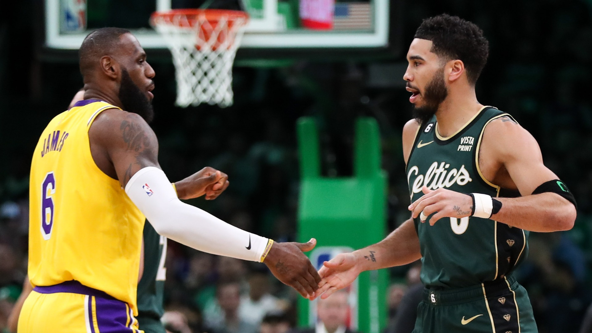 Los Angeles Lakers forward LeBron James, Boston Celtics forward Jayson Tatum